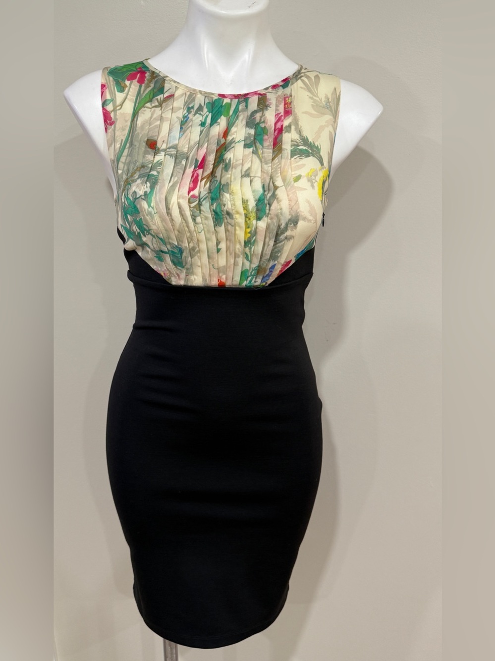 Ted Baker Cream Floral-Pleat Bodice with Black Pencil Skirt Dress